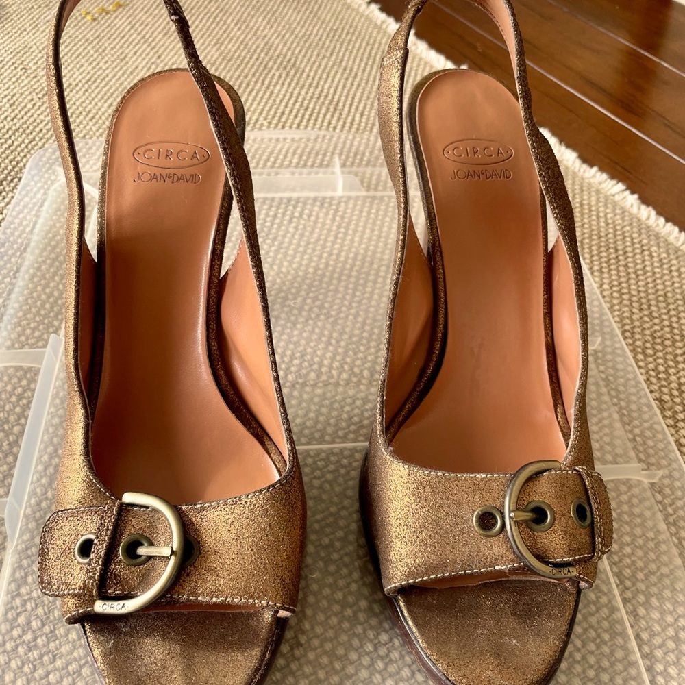 Circa Joan & David strap shoes bronze in color  sling back size 9 M heel 4”